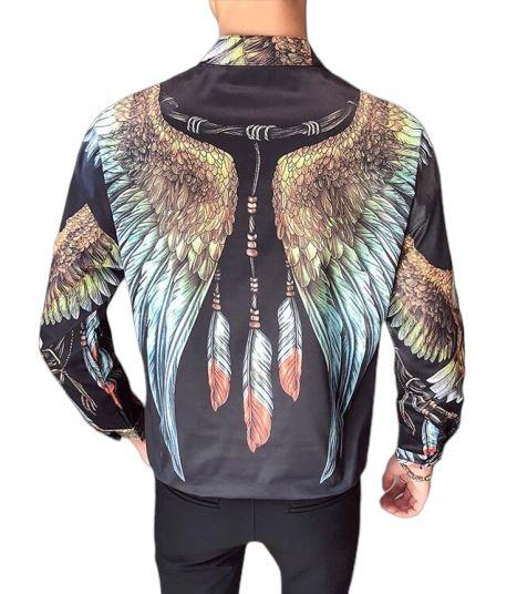 Men's black shirt with colorful eagle wings print and dreamcatcher elements on the back, perfect for alternative fashion.