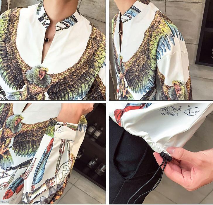 Men's casual slim fit shirt featuring a vibrant eagle print, showcasing a stylish turn-down collar and unique sleeve design.