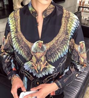 Stylish men's cotton shirt featuring a colorful eagle print with intricate dreamcatcher elements, perfect for alternative fashion.