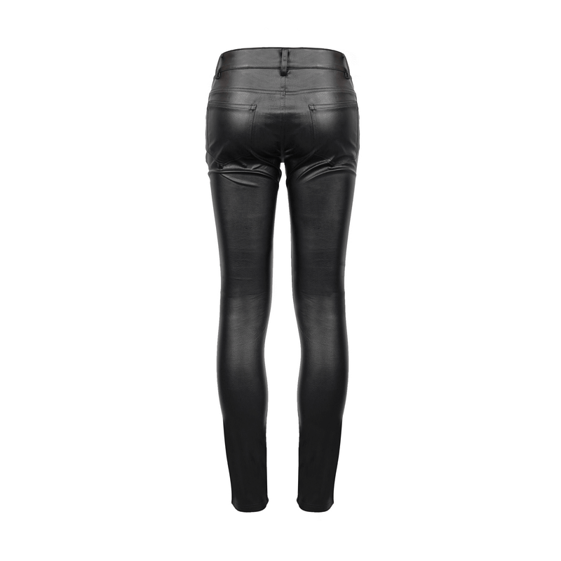 Elastic Stretch Tight PU Leather Pants / Black Skinny Trousers With Zipper in Punk Style - HARD'N'HEAVY