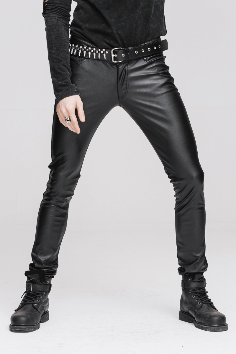 Elastic Stretch Tight PU Leather Pants / Black Skinny Trousers With Zipper in Punk Style - HARD'N'HEAVY