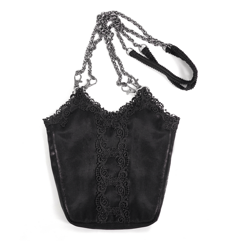 Elegant Bag With Black Guipure and Chain / Gothic Floral Bucket Bag for Women - HARD'N'HEAVY