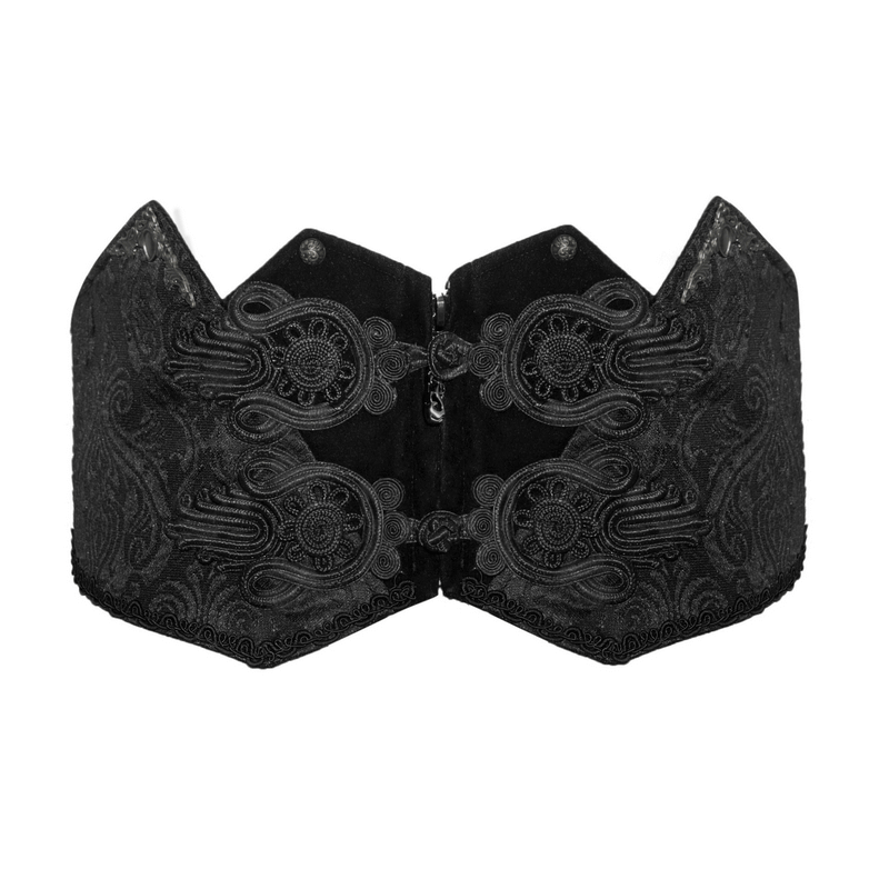 Elegant black corset belt with brocade, perfect for gothic style outfits and enhancing your figure.