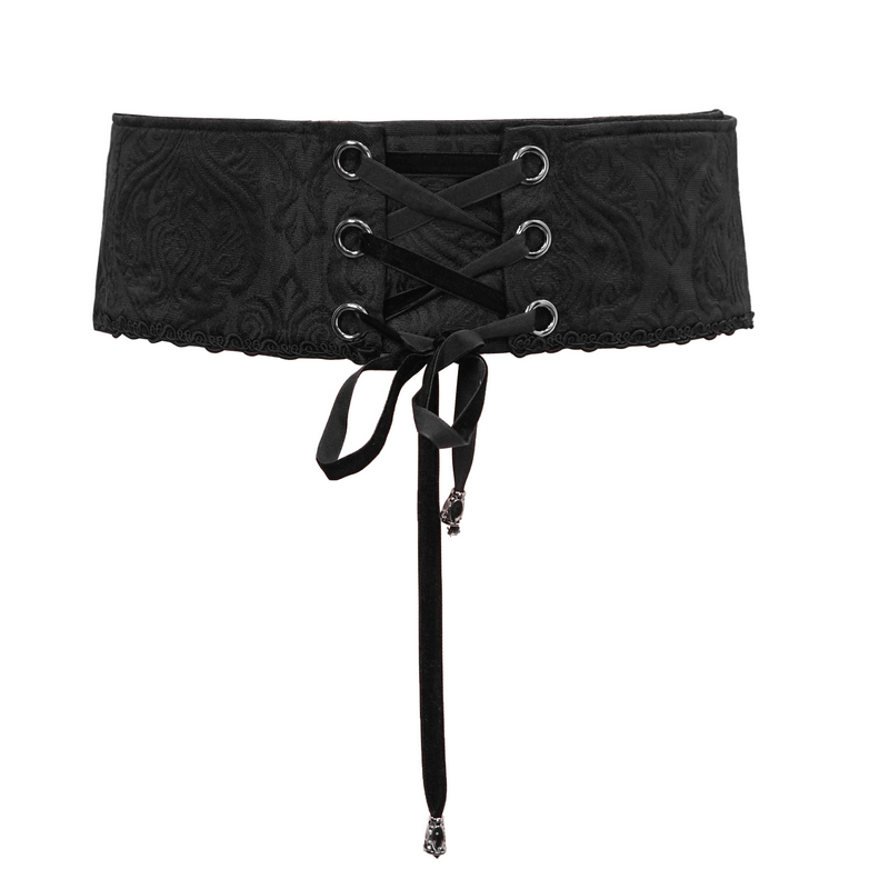 Elegant Black Corset Belt with Brocade / Men's Gothic Sashes with Lace-up on Back - HARD'N'HEAVY