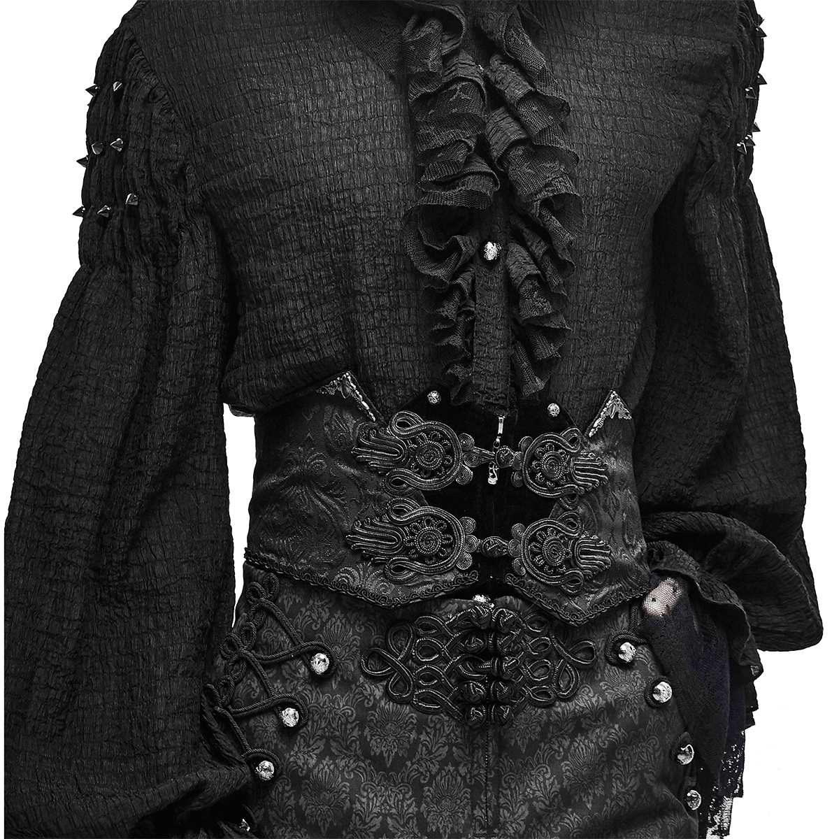 Elegant Black Corset Belt with Brocade / Men's Gothic Sashes with Lace-up on Back - HARD'N'HEAVY