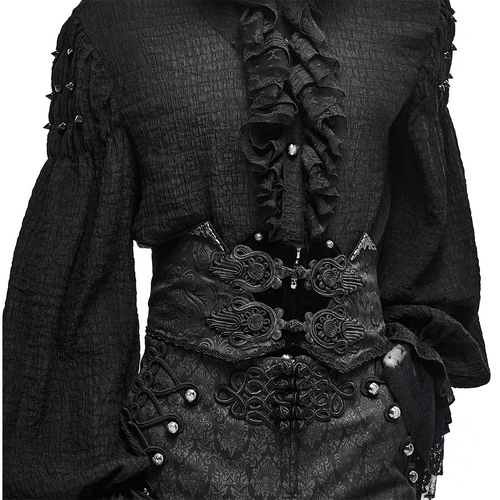 Eleganter schwarzer Korsettgürtel mit Brokat / Gothic-Schärpen für Herren mit Schnürung auf der Rückseite