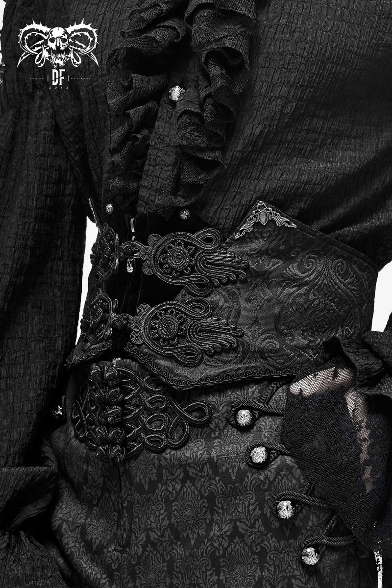 Elegant Black Corset Belt with Brocade / Men's Gothic Sashes with Lace-up on Back - HARD'N'HEAVY
