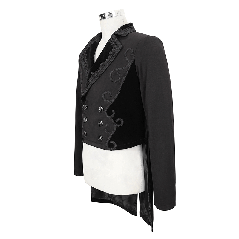 Elegant black double-breasted tail coat for men with stylish buttons in gothic vintage style.