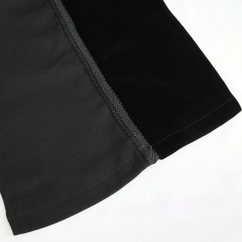 Close-up of the elegant black fabric and stylish stitching of a vintage gothic men's tailcoat.