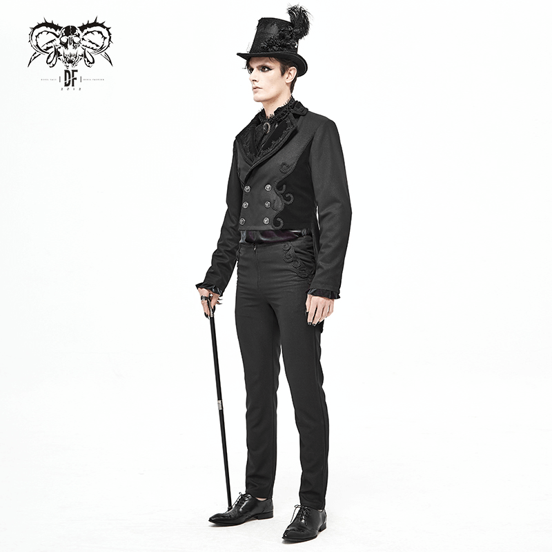Elegant Black Double-Brasted Tail Coat with Snap Buttons / Vintage Men's Clothing in Gothic Style