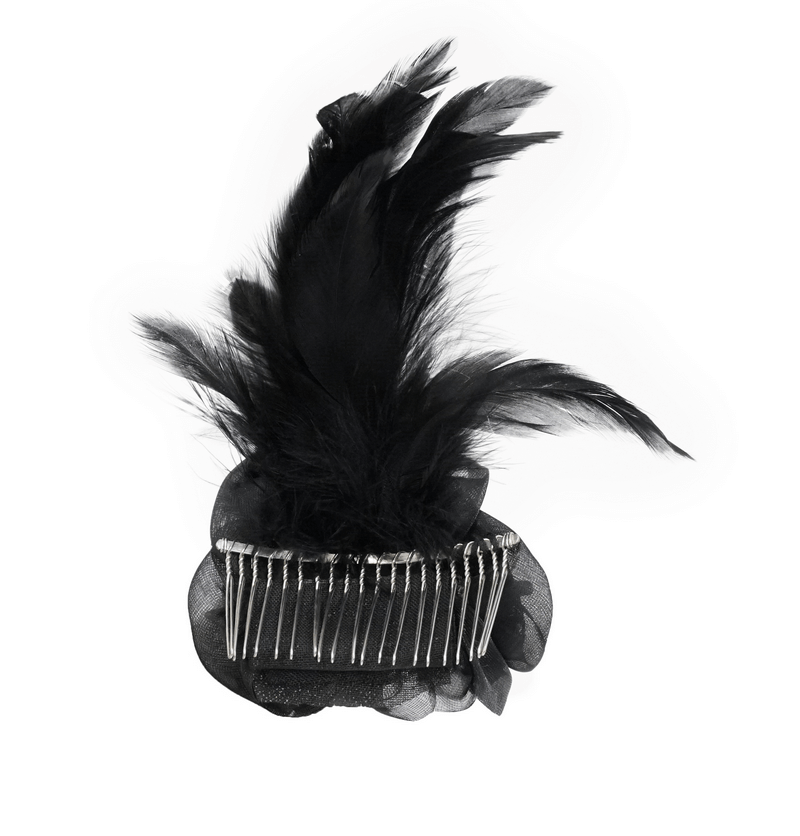 Elegant Black Flower Hair Clip with Feathers / Gothic Women's Floral Hair Accessories - HARD'N'HEAVY