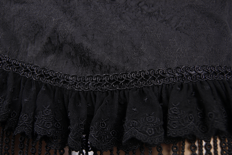 Elegant Black Lace Shorts with Lace-Up and Flounces / Women's Gothic Shorts with Buttons Slosure