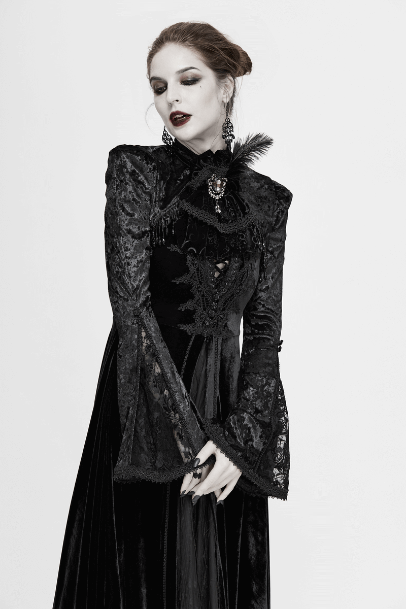 Elegant Fancy Lace Necktie in Gothic Style / Black Tie With Feather / Alternative Fashion - HARD'N'HEAVY