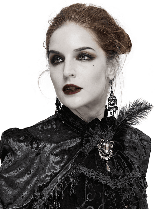 Elegante, ausgefallene Spitzenkrawatte im Gothic-Stil / Schwarze Krawatte mit Feder / Alternative Mode