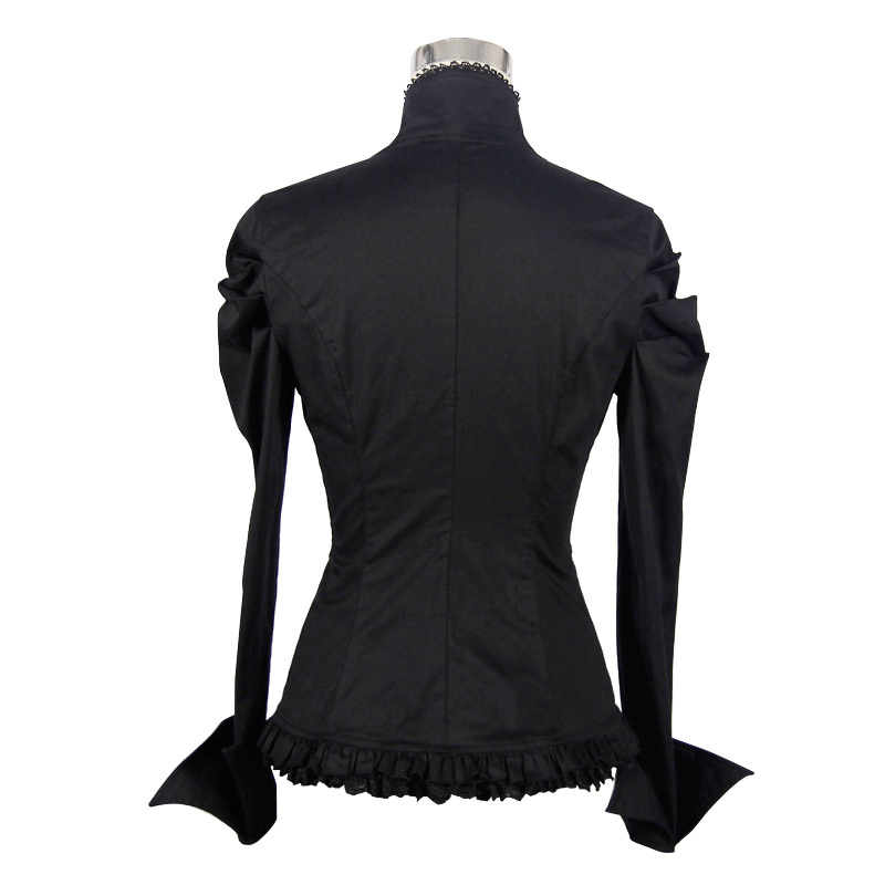 Elegant Gothic Shirt with Flower Pendant Brooch / Women's Buttons Stand Collar Black Shirts