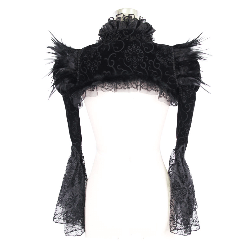 Elegant Gothic Velvet Bolero with Lace / Puffy Sleeve Lace Bolero for Women - HARD'N'HEAVY