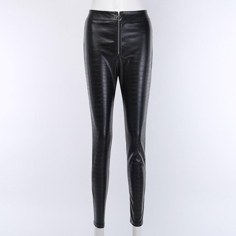 Elegant High Waist Faux Leather Pants / Women Pencil Skinny Pants in Rock Style - HARD'N'HEAVY