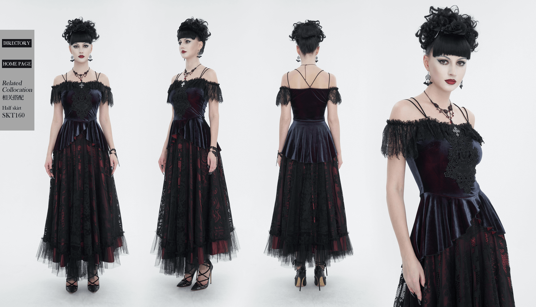 Elegant lace appliqued off-the-shoulder top with vintage goth style for women, showcasing sophisticated allure.