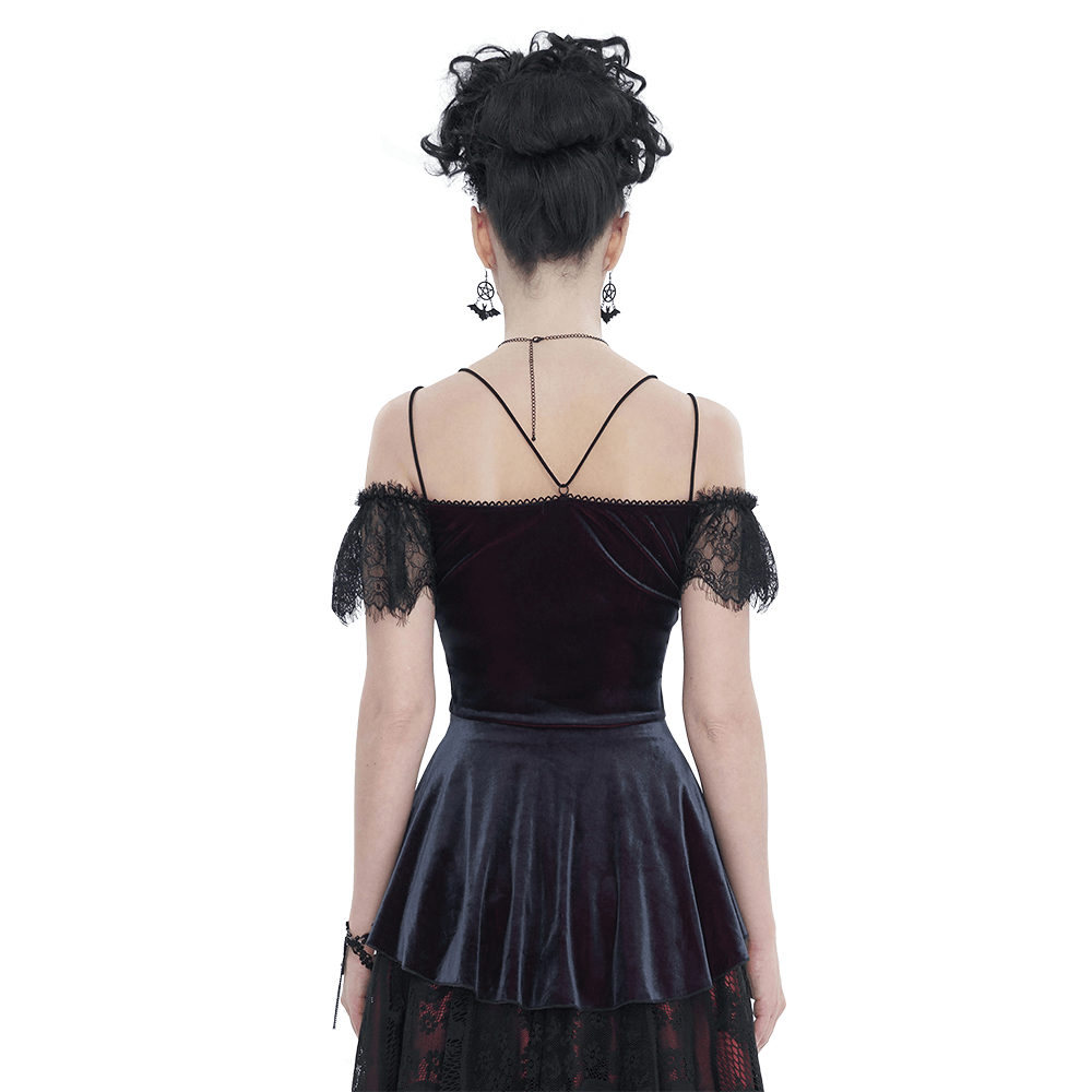 Elegant Lace Appliqued Off-the-Shoulder Top for Women / Vintage Goth Female Clothes - HARD'N'HEAVY