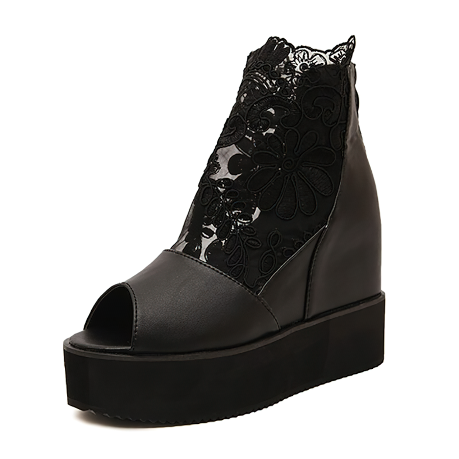 Elegant lace women's gothic platform sandals with peep toe design, perfect for aesthetic fashion lovers.