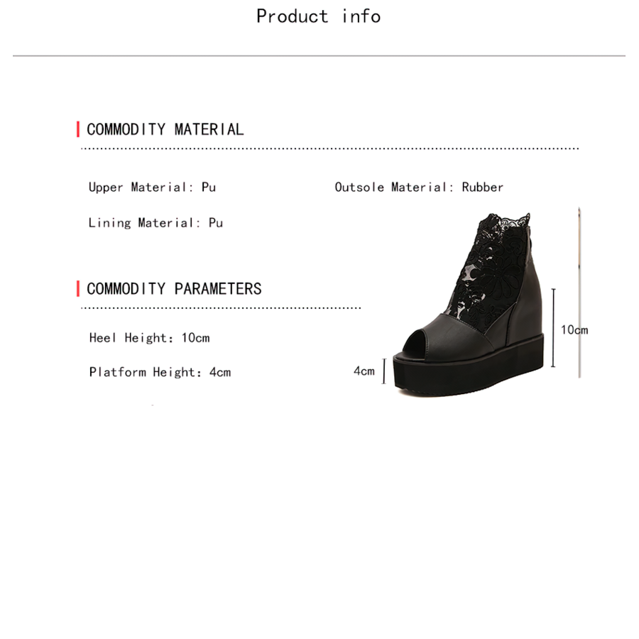 Elegant gothic style women's platform sandals with lace detailing and durable rubber sole.