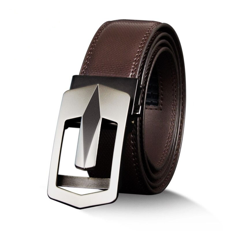 Elegant brown genuine leather belt with automatic alloy buckle for men, perfect alternative style accessory.