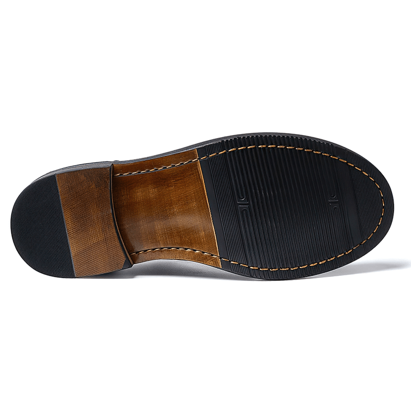 Stylish retro men's leather shoe sole showcasing durable design and quality craftsmanship.