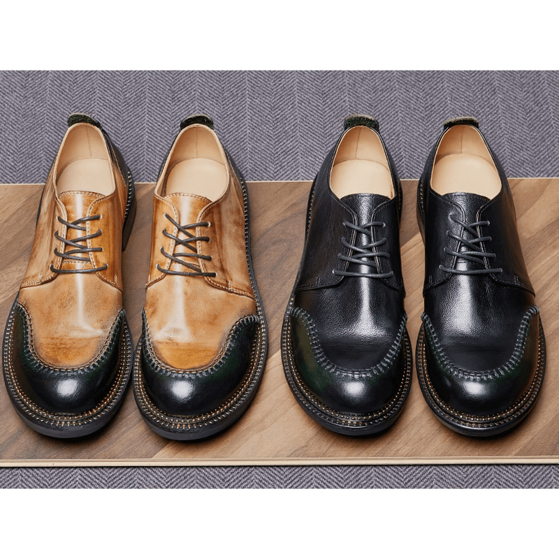 Elegant men's leather shoes in retro styles, featuring brown and black designs, perfect for a fashionable wardrobe.
