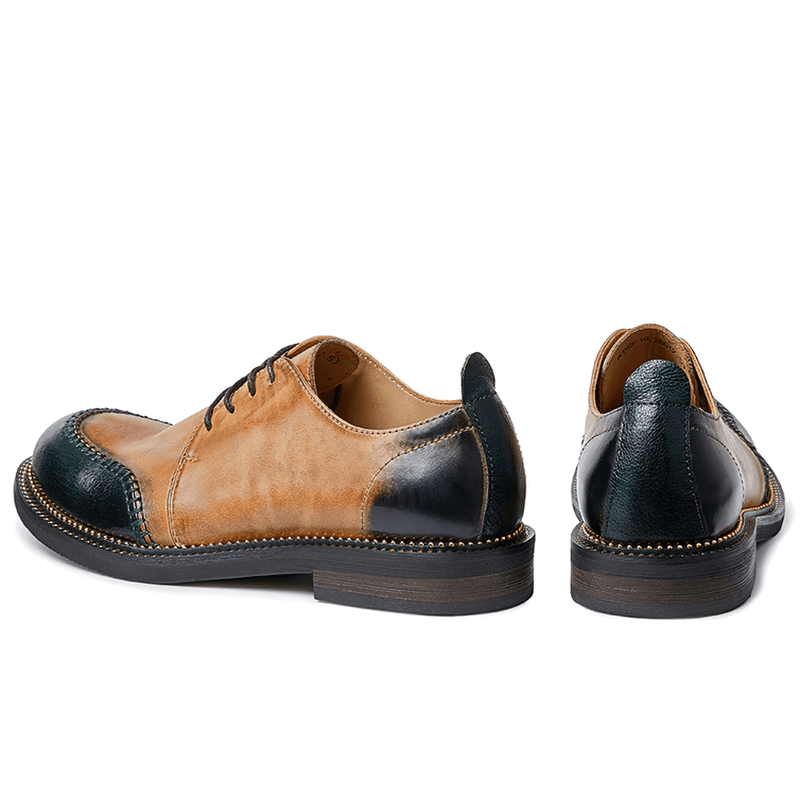 Elegant men's retro leather shoes in brown and black with stylish lace-up design, perfect for breathable comfort.