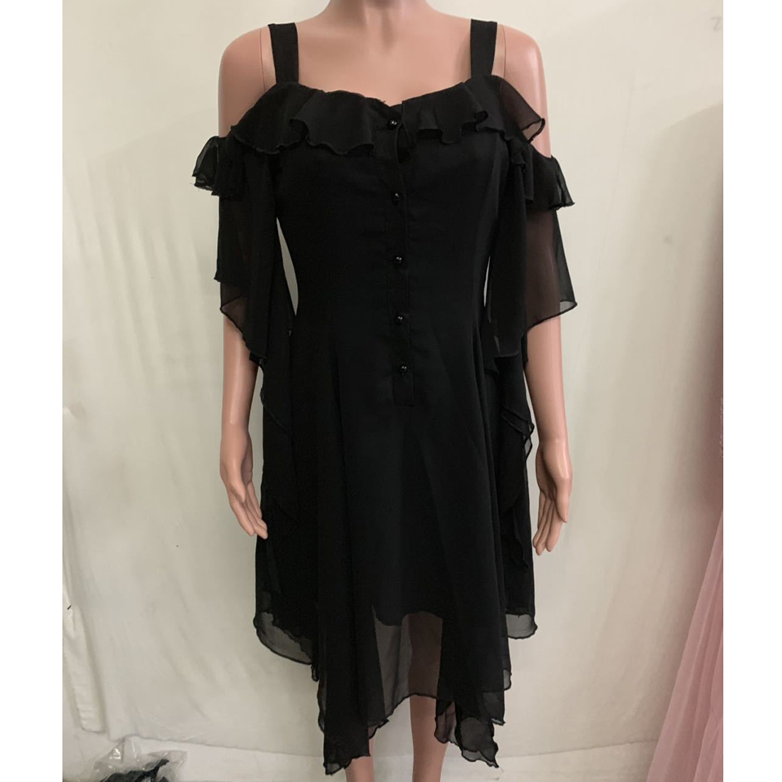 Elegant Off Shoulder Dress for Women / Black Irregular Long Sleeves Dress / Gothic Fashion Dress - HARD'N'HEAVY