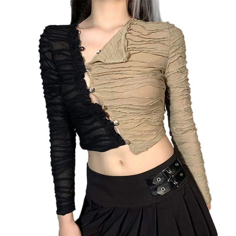 Elegant Sexy Crop Top With Long Sleeve / Aesthetic Gothic Multicolor Top For Girl - HARD'N'HEAVY
