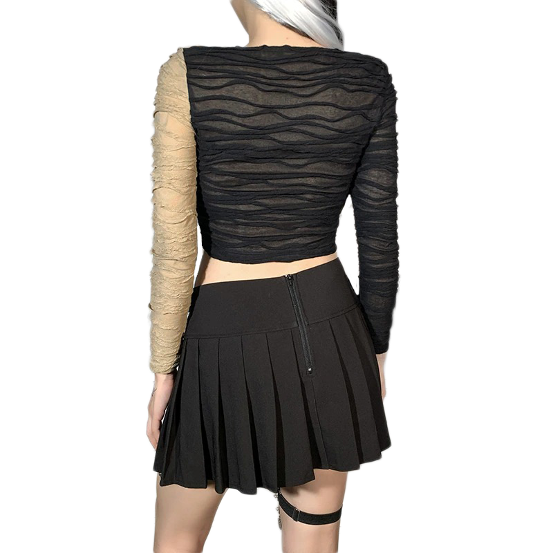 Elegant Sexy Crop Top With Long Sleeve / Aesthetic Gothic Multicolor Top For Girl - HARD'N'HEAVY