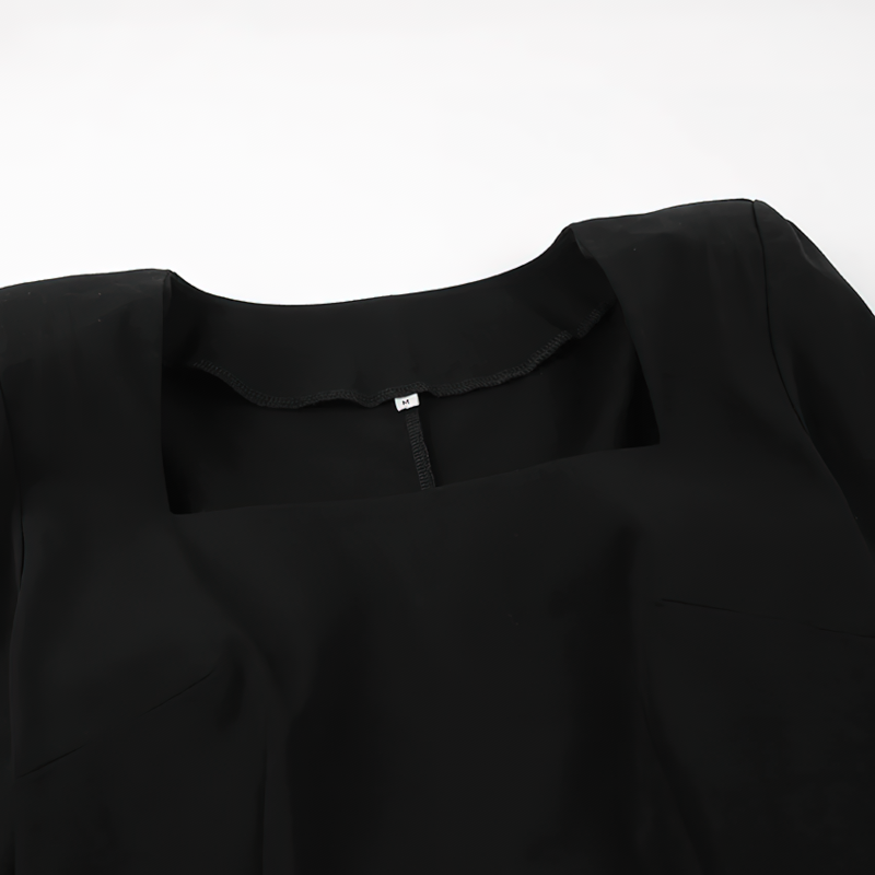 Elegant Sleeves Women's Black Dress / Aesthetic Female Long Dress With Deep Neck - HARD'N'HEAVY