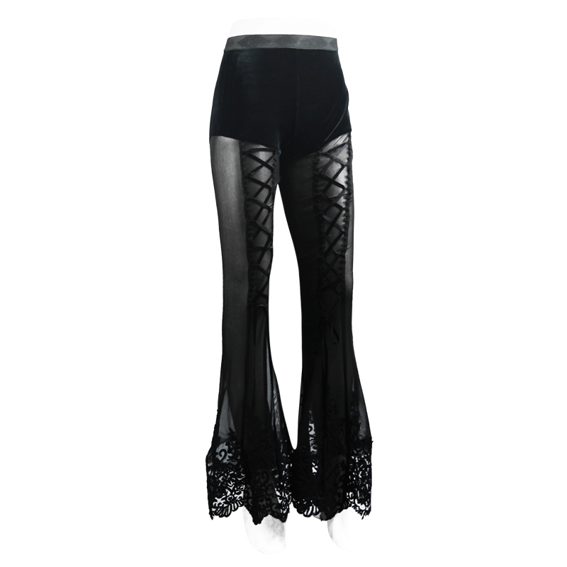 Elegant Transparent Pants with Lace-up / Gothic Floral Lace Bottom Trousers / Sexy Women's Clothing - HARD'N'HEAVY