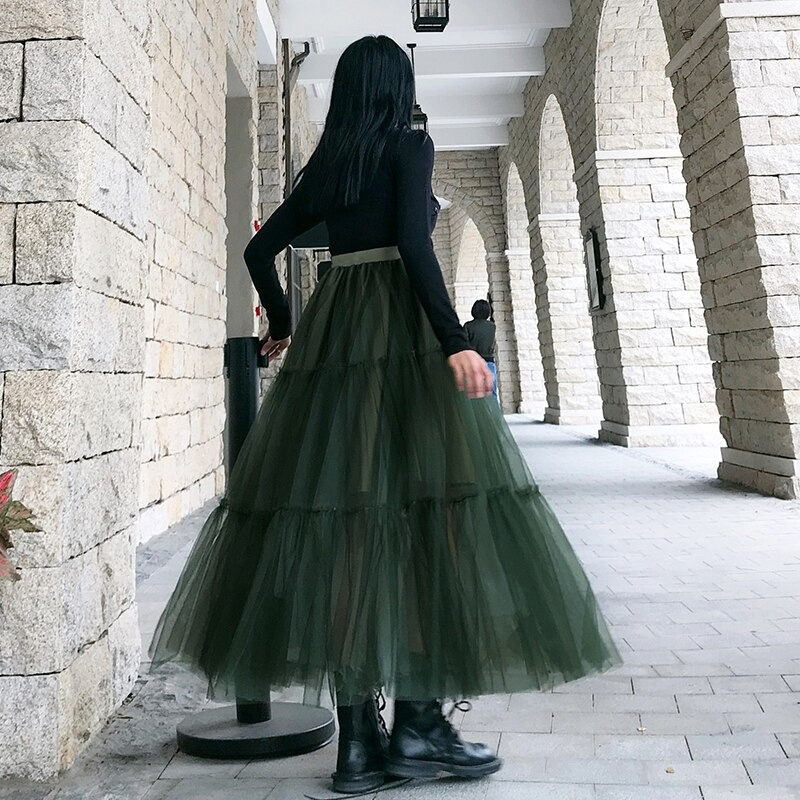 Elegant Women High Waist Skirts / Mesh Loose Maxi Skirts in Gothic Style - HARD'N'HEAVY