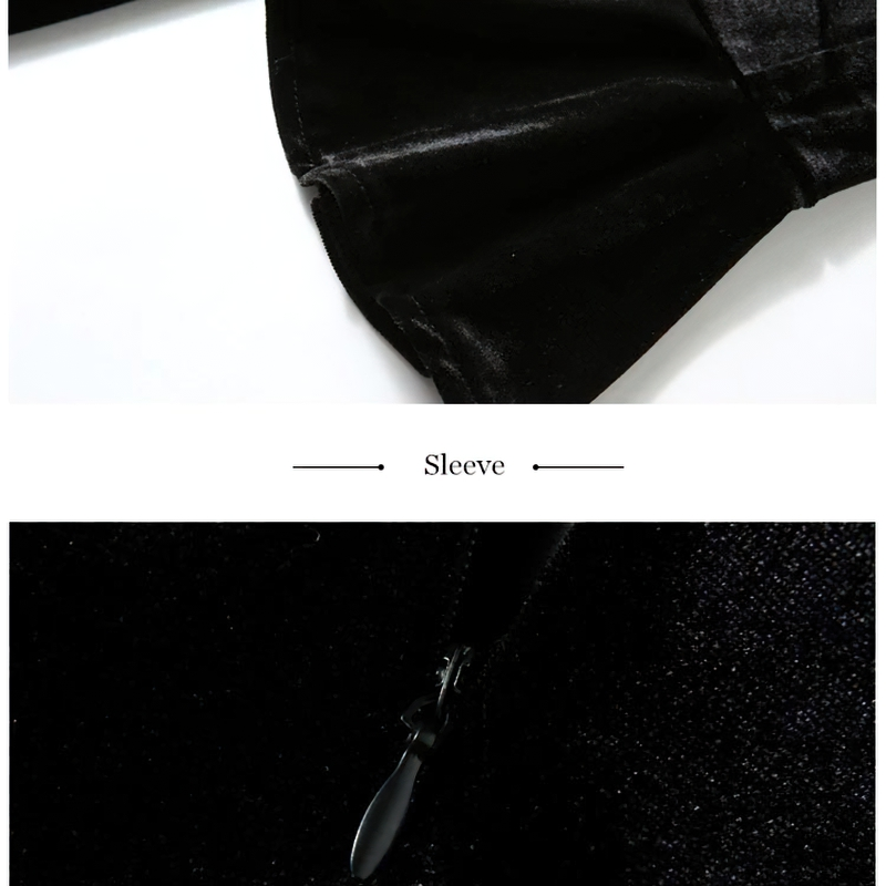 Elegant Women Velvet Dress Long Sleeve / Fashion Black Solid Ladies Dresses - HARD'N'HEAVY