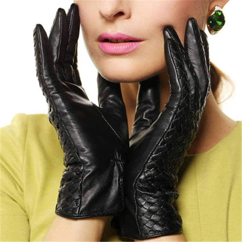 Elegant Women's Genuine Leather Gloves / Female Fashion Woven Sheepskin Gloves - HARD'N'HEAVY