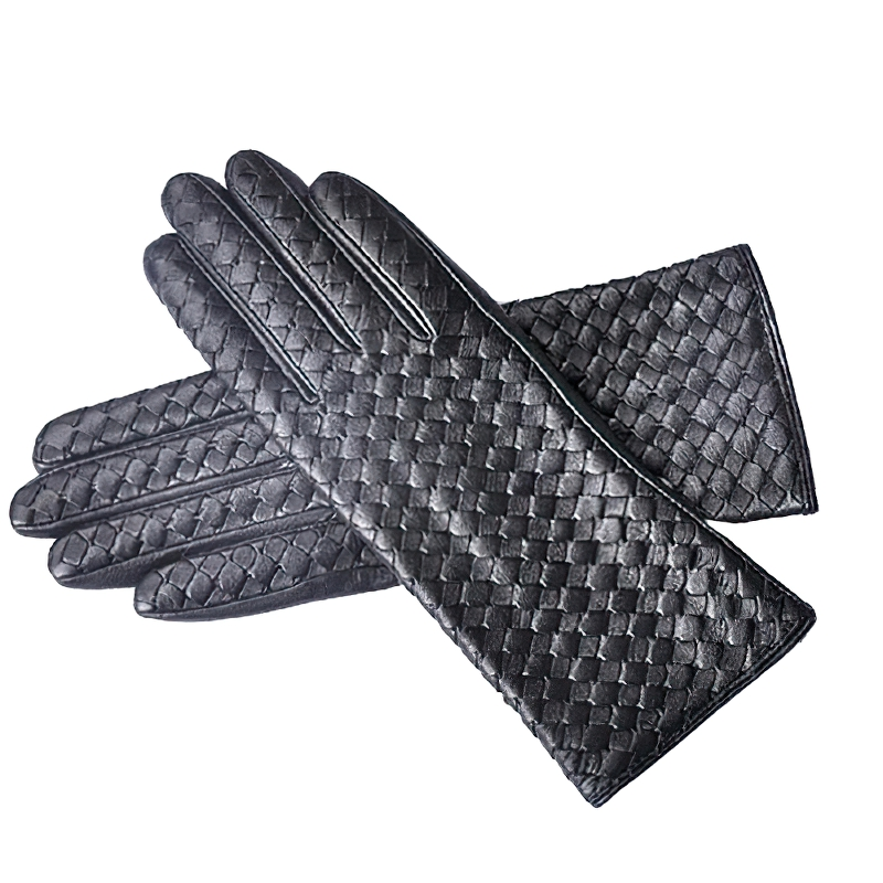 Elegant Women's Genuine Leather Gloves / Female Fashion Woven Sheepskin Gloves - HARD'N'HEAVY