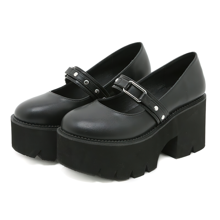 Elegant Women's Lolita Shoes / Black Lolita Mary Jane Shoes / Aesthetic PU Leather Shoes For Girl - HARD'N'HEAVY