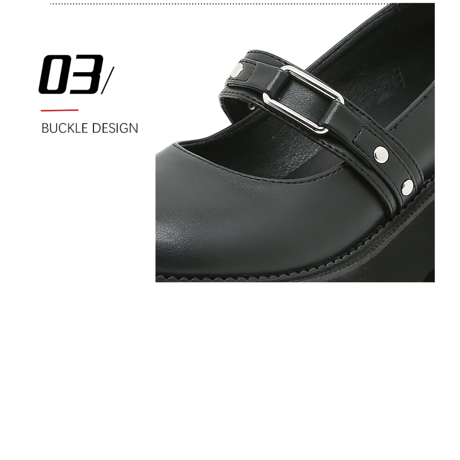 Close-up of elegant black Mary Jane shoes featuring a stylish buckle design for a chic aesthetic.