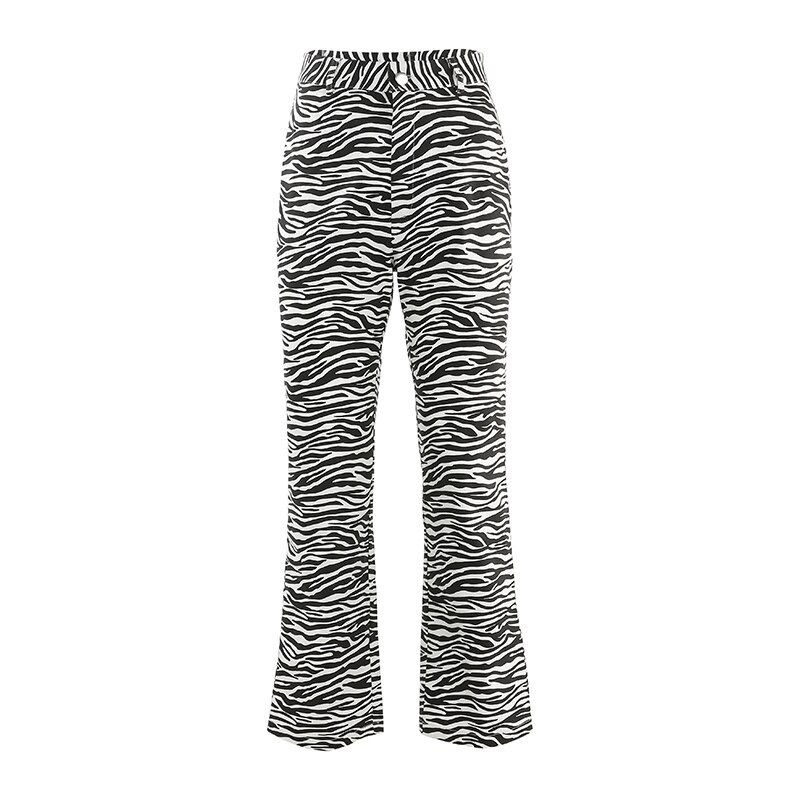 Elegant Women's Pants with Zebra Print / Ladies Casual High Waist Trousers - HARD'N'HEAVY