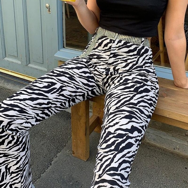 Elegant Women's Pants with Zebra Print / Ladies Casual High Waist Trousers - HARD'N'HEAVY