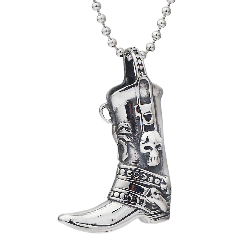 Engraved With Skull Boot Pendant Necklace / Rock Style Stainless Steel Jewelry - HARD'N'HEAVY