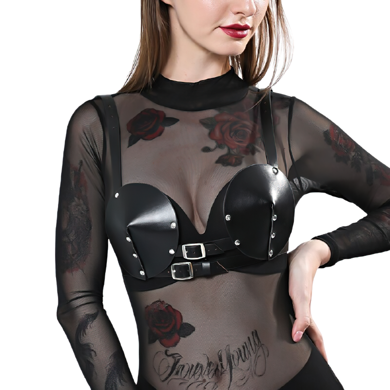 Erotic Fashion Women's BDSM Body Bra / Sexy Gothic PU Leather Bra Garter Belt - HARD'N'HEAVY