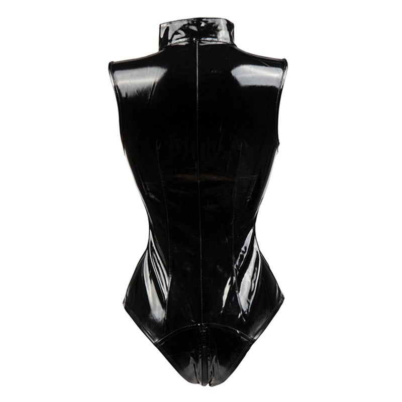 Erotic Leather Latex Bodysuit / Plus Size Female Zip Costumes