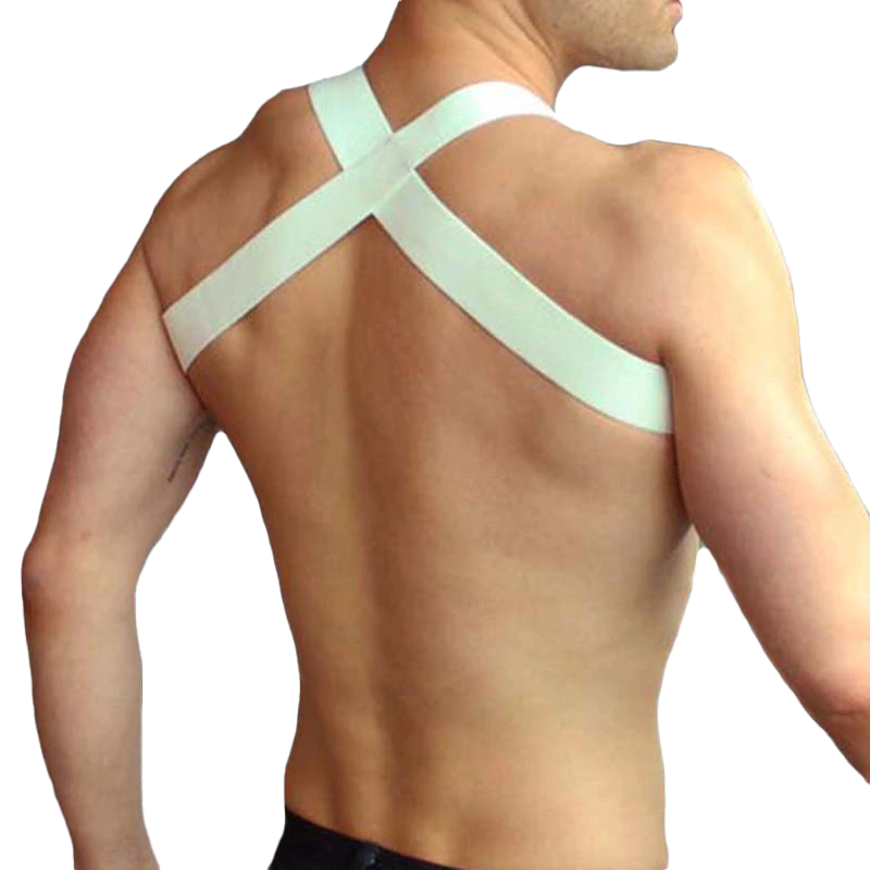 Men's chest harness lingerie showing a punk style design with crossing straps on the back.