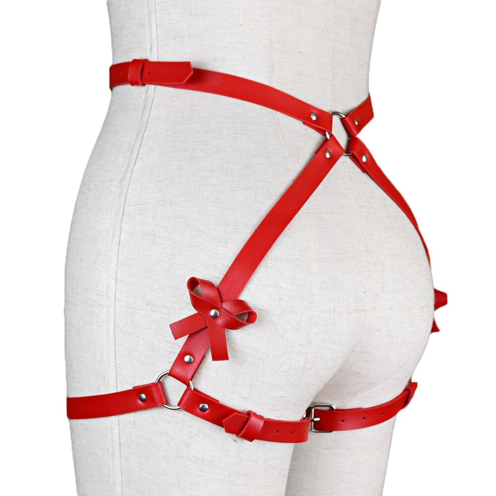 Erotic PU Leather Leg Garter for Ladies / Body Strap Harness / Red Buttocks Suspender Accessory - HARD'N'HEAVY