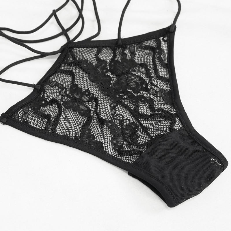 Erotic Transparent Lace Two-Piece Lingerie Set / Gothic Black Sexy Elasticity Lingerie - HARD'N'HEAVY
