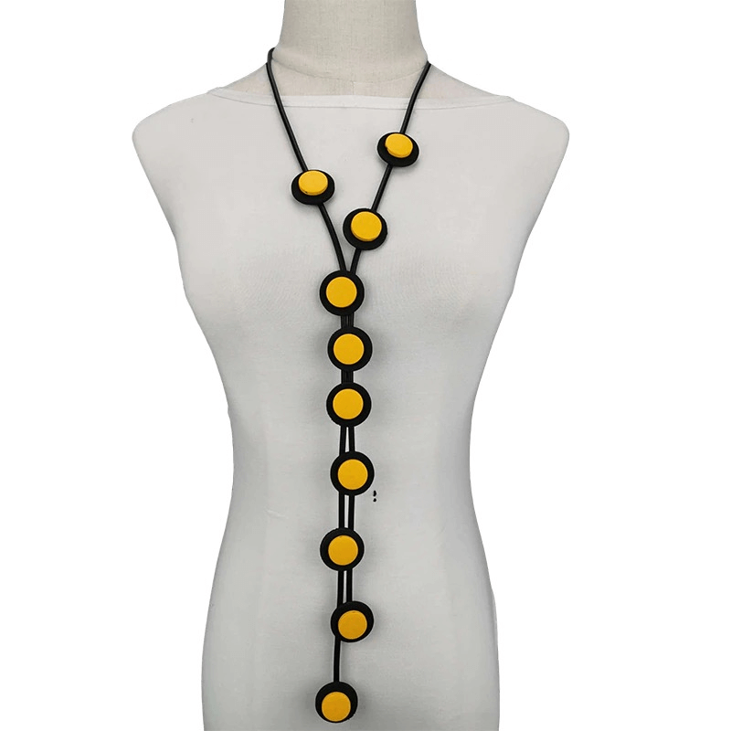 Ethnic long pendant necklace for women, featuring yellow rubber accents in a gothic style, perfect for fashionable outfits.