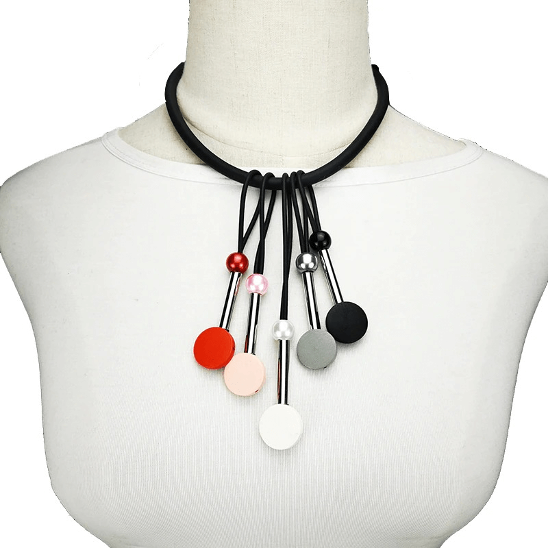 Ethnic Necklaces For Women with Multicolor Beads / Handmade Elasticity Silicone Choker
